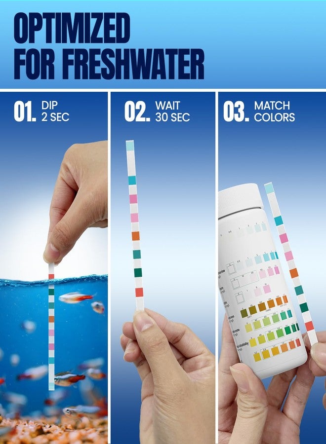 شرائط اختبار أحواض السمك - طقم اختبار مياه أحواض السمك 8 في 1: طقم اختبار أحواض السمك للمياه العذبة والمالحة، 50 شريطًا، سريع ودقيق لقياس الأمونيا، ودرجة الحموضة، والصلابة، والمزيد، طقم اختبار مياه البرك للكشف عن الرصاص - Image 4